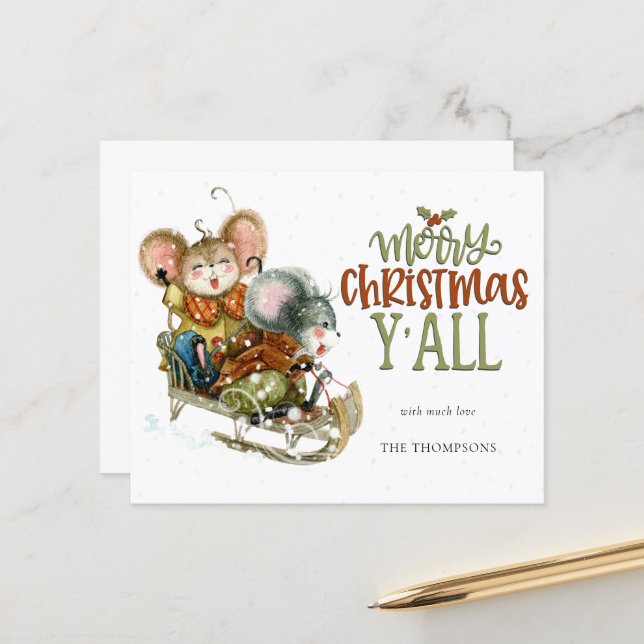 Budget Cute Mice Sleighing Joyeux Noël Nom (Devant/Arrière en situation)