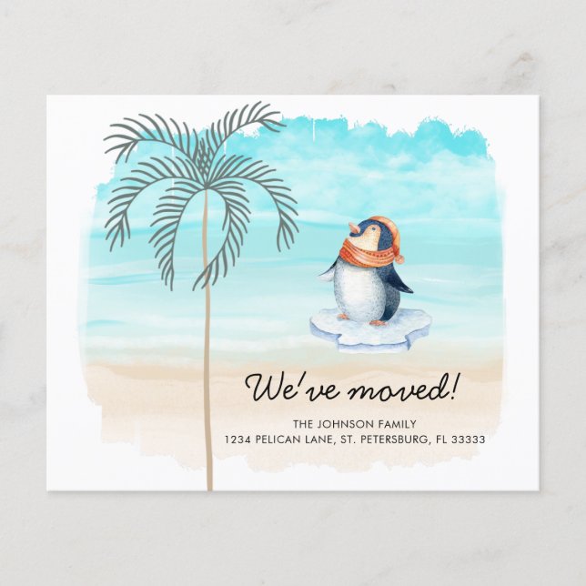Budget Cute Penguin Florida Beach Nouvelle carte d (Devant)