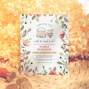 Budget Cute pink Floral Time For Tea Bridal Shower