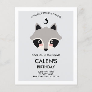 BUDGET Cute Racoon Rascal Minimaliste Invitation