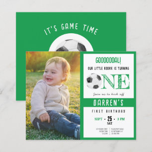 Budget Cute Soccer Photo Vert 1er anniversaire Inv