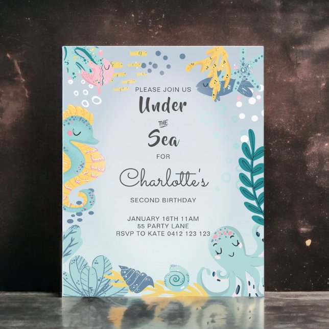 BUDGET Cute "Under the Sea" Seahorse Invitation (Créateur téléchargé)