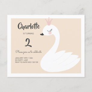 BUDGET Cute White Swan Invitation Anniversaire