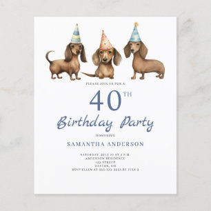 Budget Dachshund Chien 40e anniversaire Invitation