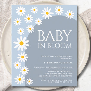Budget Daisy Baby In Bloom Blue Baby shower Invita