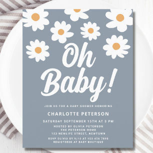 Budget Daisy Baby shower bleu Invitation
