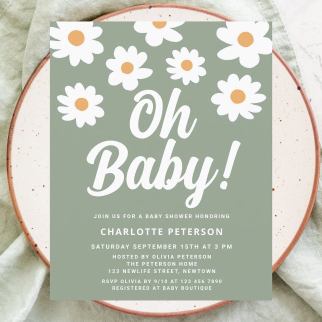 Budget Daisy Green Baby shower Invitation (Créateur téléchargé)