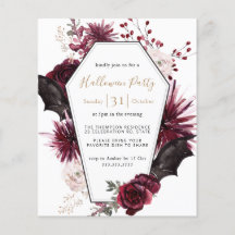 Budget Dark Floral Bourgogne Halloween Invitation