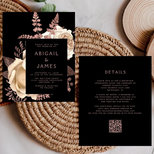 Budget Dark Floral Rose or QR Code Mariage (Créateur téléchargé)