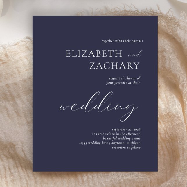 Budget Dark Navy Faire-part de mariage de script b (Créateur téléchargé)