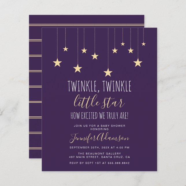 Budget Dark Purple Twinkle Little Star Baby shower (Devant / Derrière)