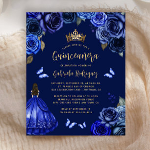 Budget Dark Royal Blue Floral Princess Quinceañera