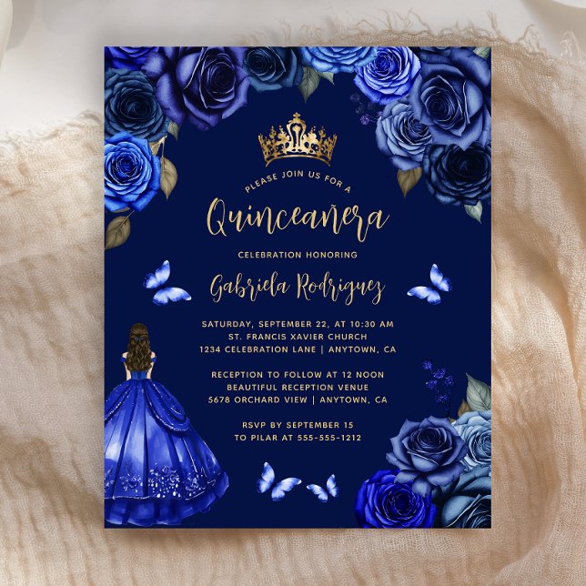 Budget Dark Royal Blue Floral Princess Quinceañera (Créateur téléchargé)