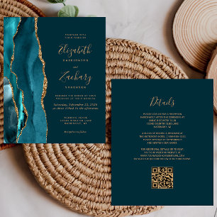 Budget Dark Turquoise Gold Agate QR Code Mariage
