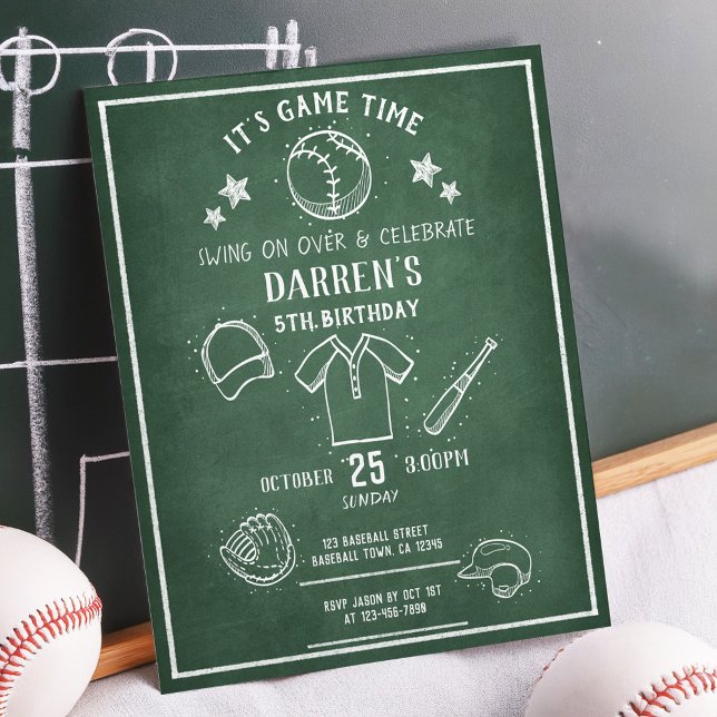Budget de baseball Chalkboard moderne Invitation d (Créateur téléchargé)