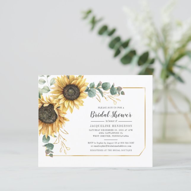 Budget de douche de mariée tournesol eucalyptus ve (Debout devant)