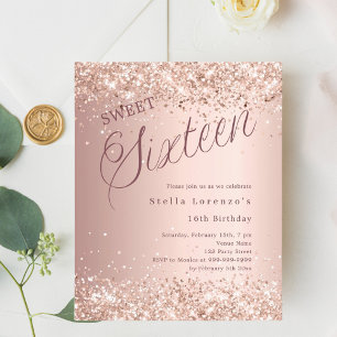 Budget de script or rose Sweet 16 invitation