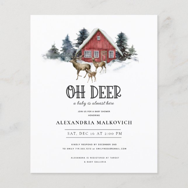 Budget Deer Theme Woodland Baby shower Invitation (Devant)