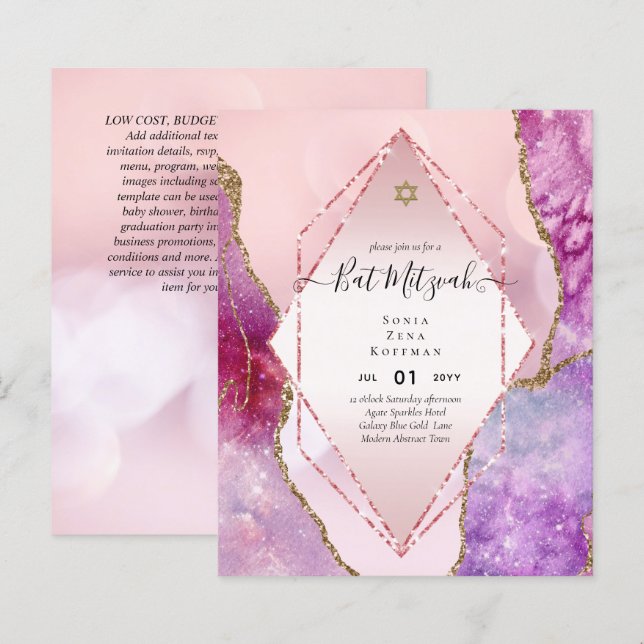 BUDGET DES Invitations BAT MITZVAH DE PARTIES SCIN (Devant / Derrière)
