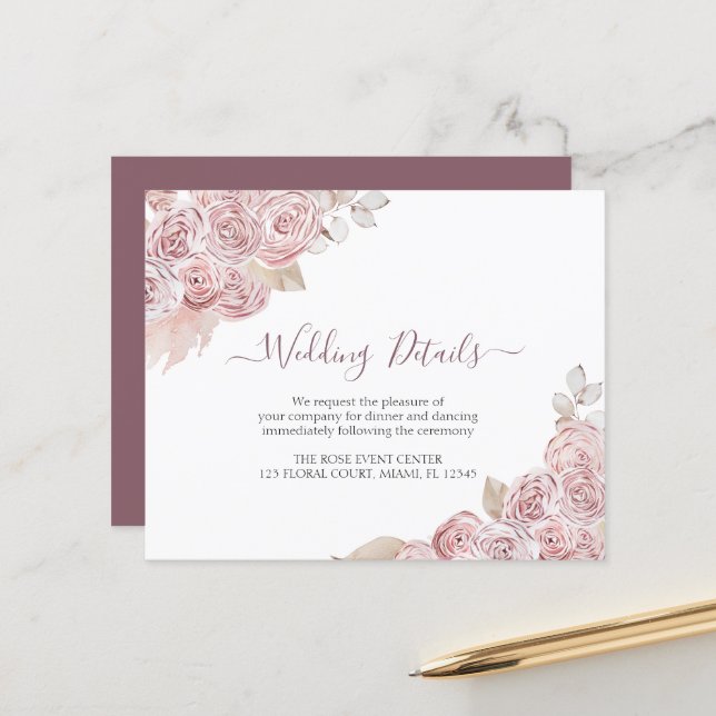 Budget Détails du Mariage Bohème Dusty rose Floral (Devant/Arrière en situation)