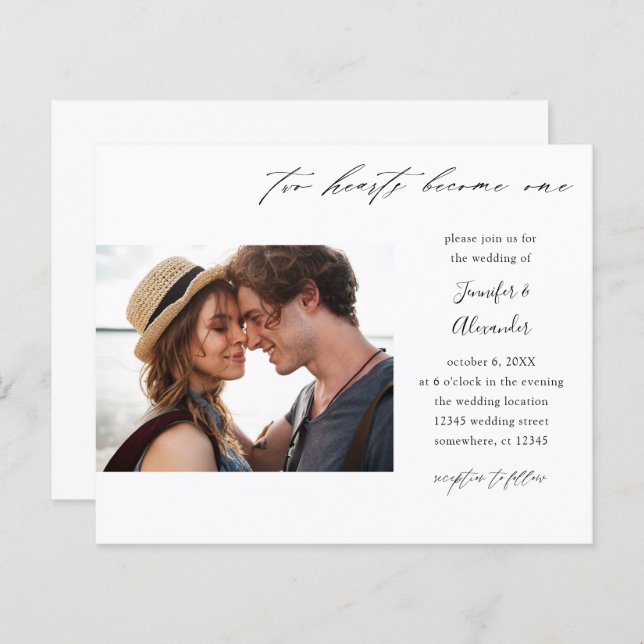 Budget Deux Coeurs Photo Calligraphie Mariage (Devant / Derrière)