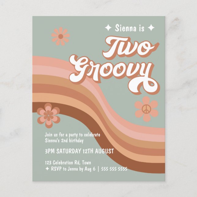 Budget Deux Super Retro Daisy Sage Pink Invitation (Devant)