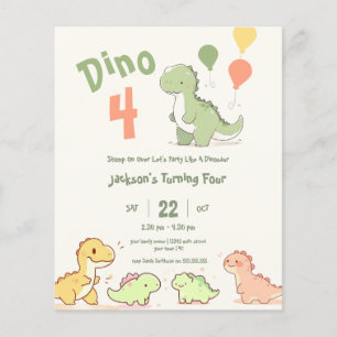 Budget Dino 4 4e anniversaire de fête Invitation