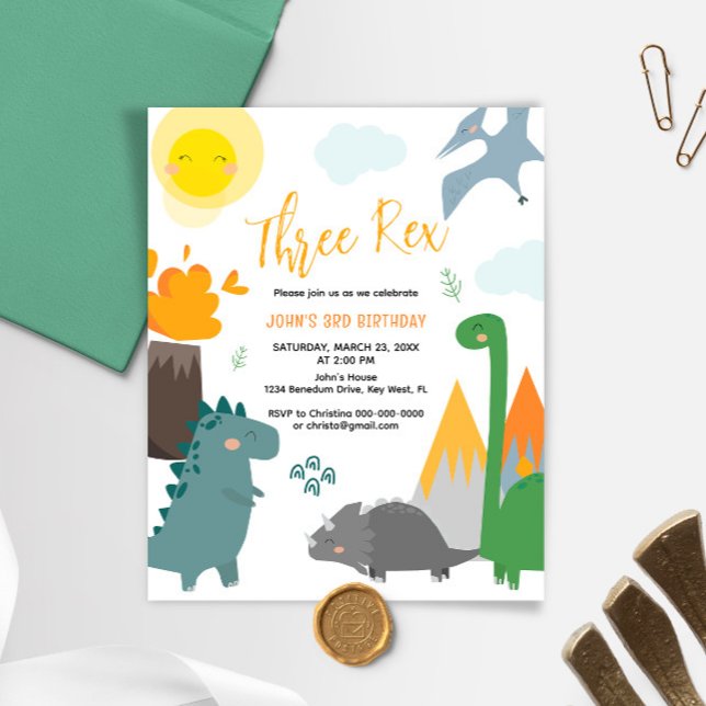 Budget Dinosaur Trois Rex 3e Invitation anniversai (Créateur téléchargé)