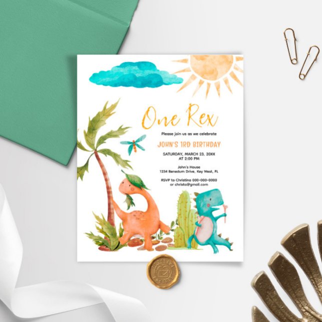Budget Dinosaur Un Rex Invitation Anniversaire (Créateur téléchargé)