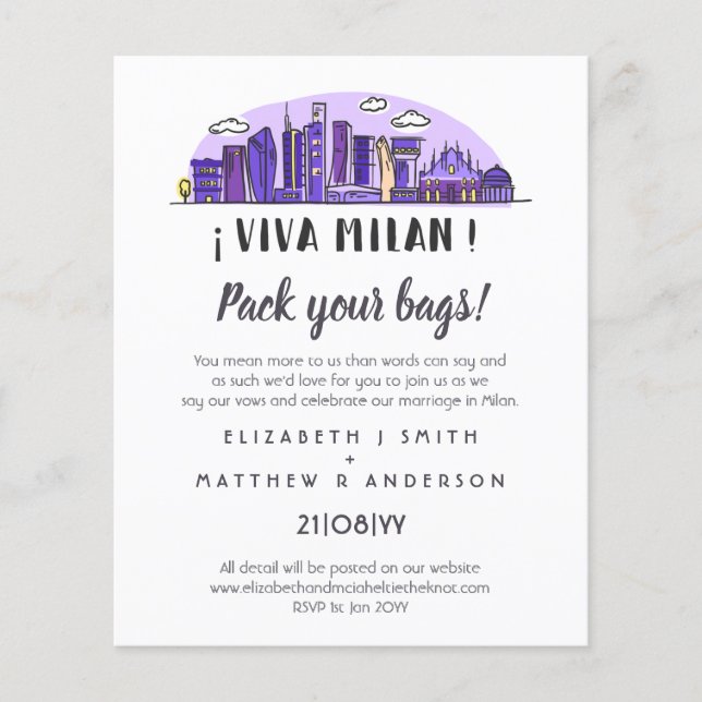 Budget d'invitation manuscrit du Mariage MILAN Sky (Devant)