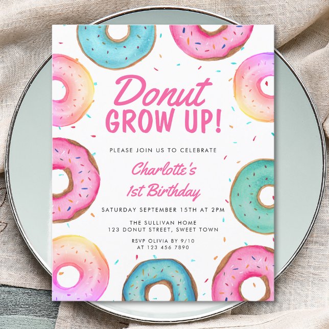 Budget Donut Girl's 1st Birthday Invitation (Créateur téléchargé)