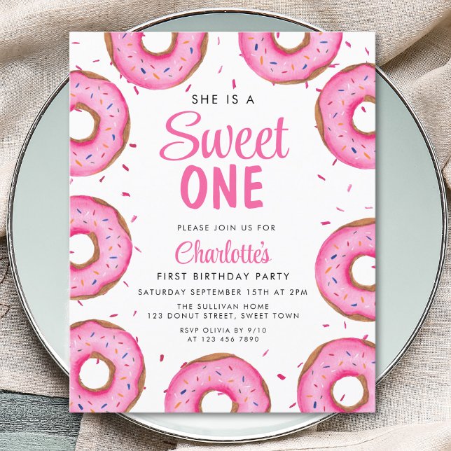 Budget Donut Girl's First Birthday Party Invitatio (Créateur téléchargé)