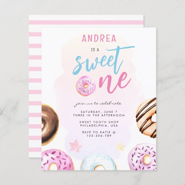 Budget Donut Sweet One Girl First Birthday (Devant / Derrière)