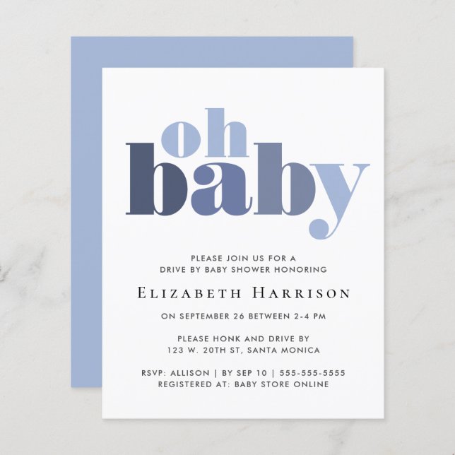 Budget Drive By Baby Boy Shower Blue Invitation (Devant / Derrière)
