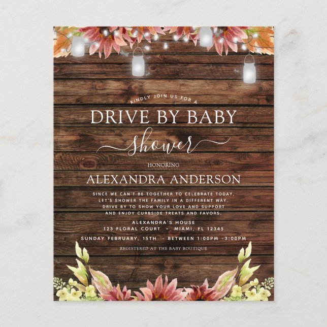 Budget Drive by Baby shower Rustic Sunflowers (Devant)