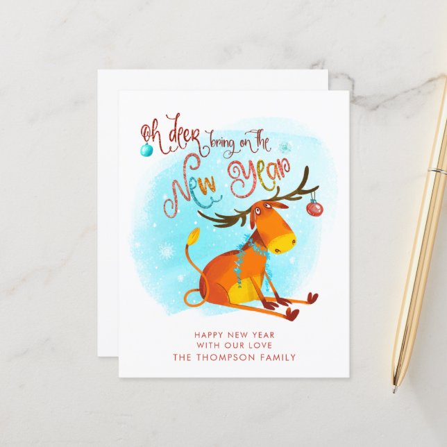 BUDGET Drôle Oh Cerf Apporte la Nouvelle Année (Devant/Arrière en situation)
