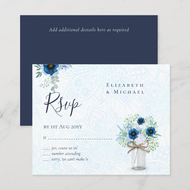 BUDGET Dusté bleu floral RSVP monochromatique (Devant / Derrière)