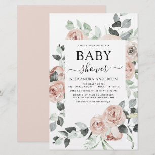 Budget Dusty Baby shower rose Floral Invitation