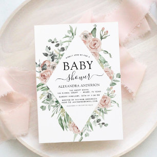 Budget Dusty Baby shower rose Floral Invitation