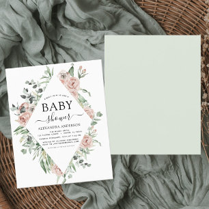 Budget Dusty Baby shower rose Floral Invitation