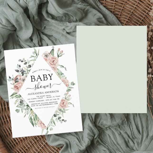 Budget Dusty Baby shower rose Floral Invitation (Créateur téléchargé)