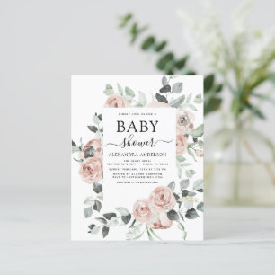 Budget Dusty Baby shower rose Floral Invitation