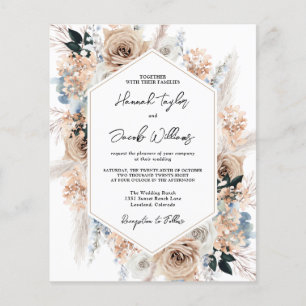 Budget Dusty Bleu Beige Floral Mariage Inviter
