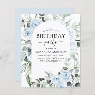 Budget Dusty Blue Anniversaire Fête Florale Invita