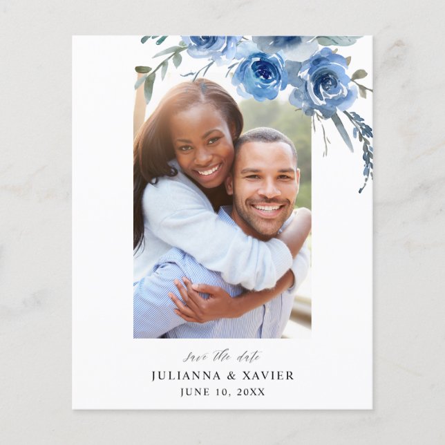 Budget Dusty Blue & B Floral Enregistrer la Date P (Devant)