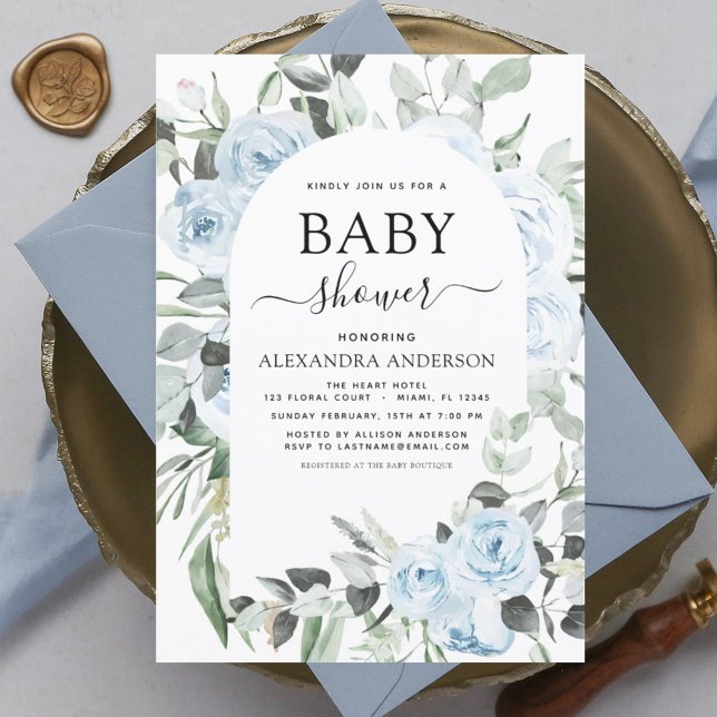 Budget Dusty Blue Baby shower Floral Invitation (Créateur téléchargé)