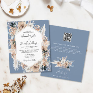 Budget Dusty Blue Boho Mariage QR Code RSVP Invita