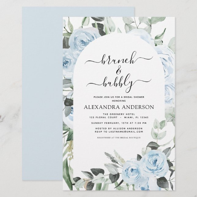 Budget Dusty Blue Brunch & Bubbly Fête des mariées (Devant / Derrière)