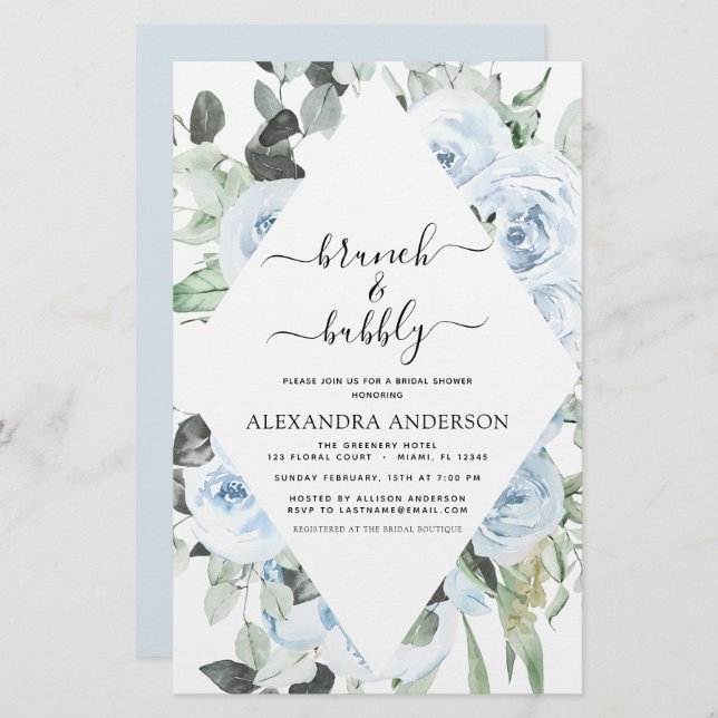 Budget Dusty Blue Brunch & Bubbly Fête des mariées (Devant / Derrière)