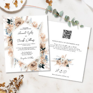 Budget Dusty Blue Champagne Mariage QR Code Invita